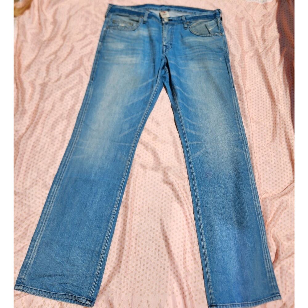 True Religion Jeans Men's 34 Ricky Relaxed Straight Blue Light Wash Streetwear